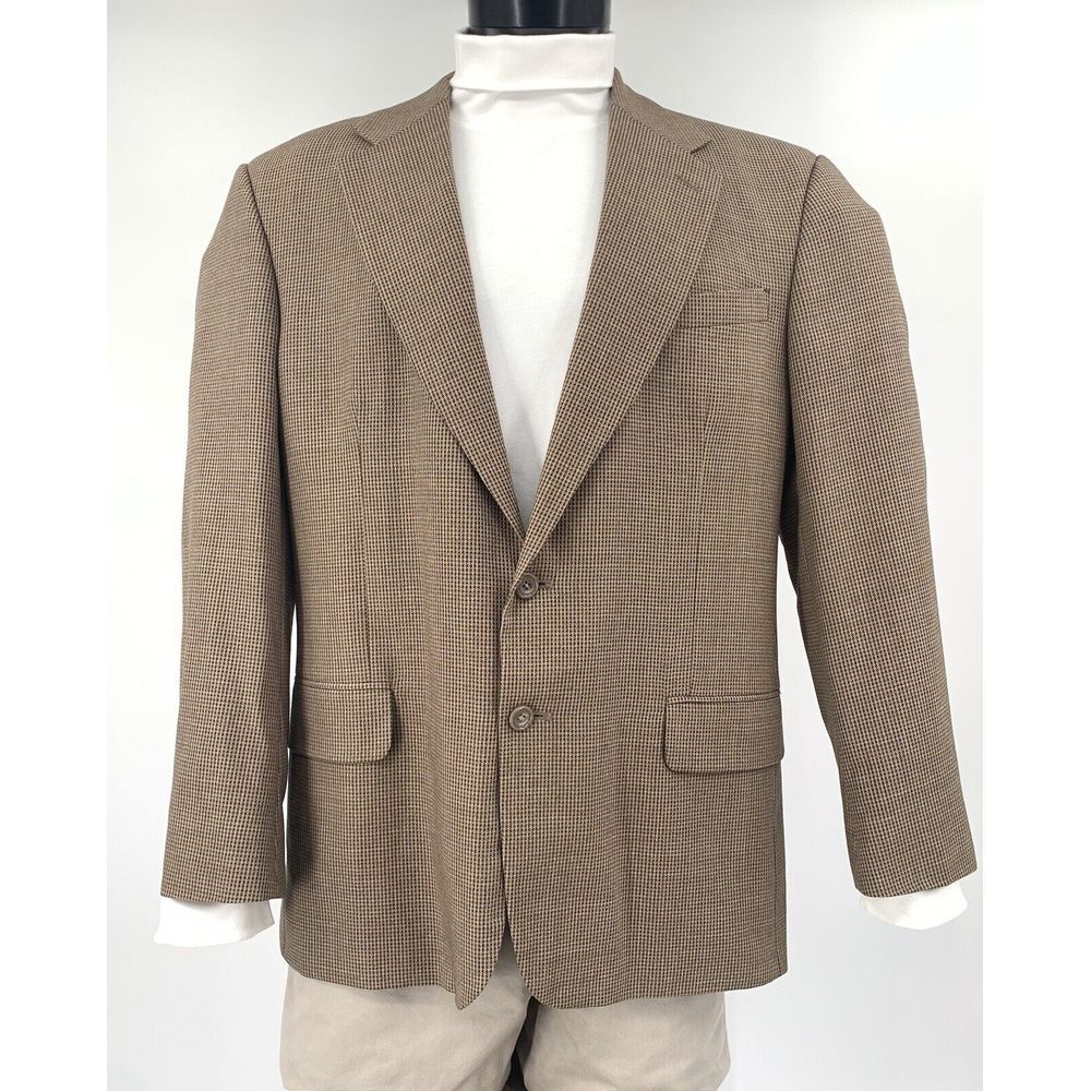 Oscar‎ De La Renta Vintage Brown Houndstooth Single Breasted Men Blazer Size 44R